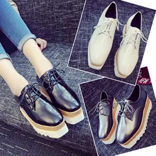 Hot Sale Womens Square Toe Patent Leather Platform Shoes Oxford Lace Up New Fashion Derby Shoes Beige Black Gray Brogue Shoes