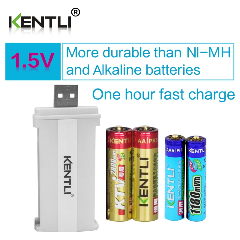 KENTLI 4pcs 1.5V AA AAA li-polimer lithium batteries battery+2 slots smart charger Factory direct sales Quality Warranty