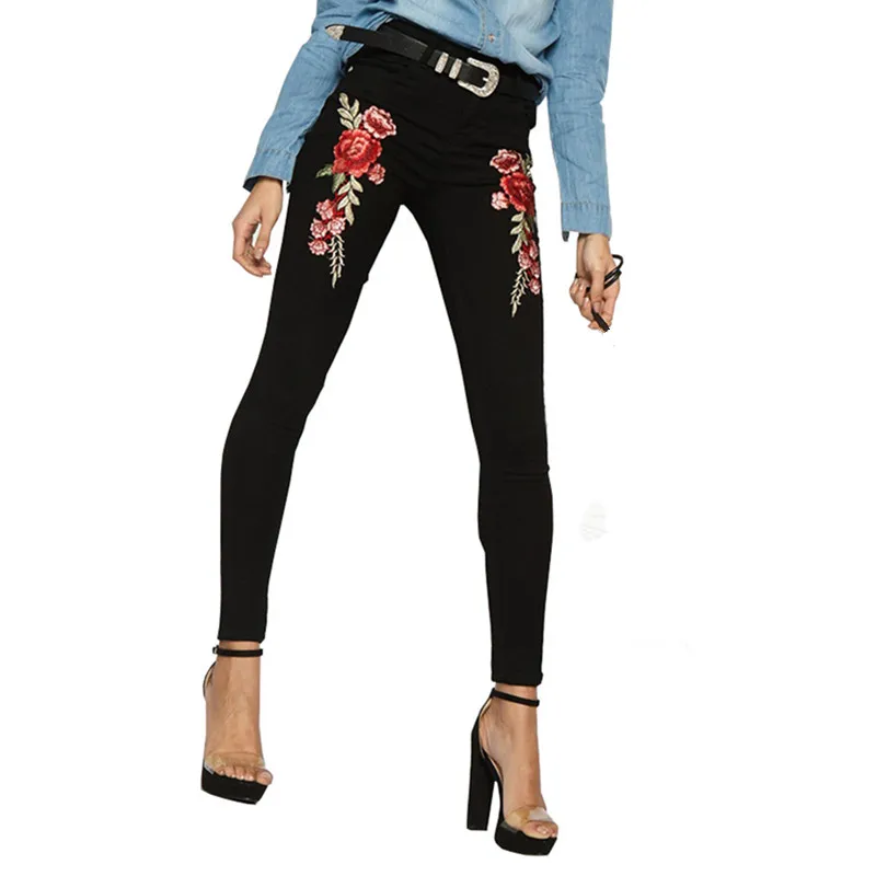 2018 Good Quality Stretch Embroidery Femme Ripped Jeans