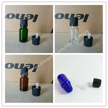 

10ml shiny clear/green/brown/blue glass bottle with black anti-theft plastic screw cap,essential oil bottle.