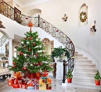 

Christmas Tree Indoor Stairs backdrop Vinyl cloth High quality Computer printed christmas Backgrounds