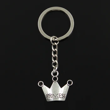 

Fashion 30mm Key Ring Metal Key Chain Keychain Jewelry Antique Silver Color Plated Crown Princess 25x28mm Pendant