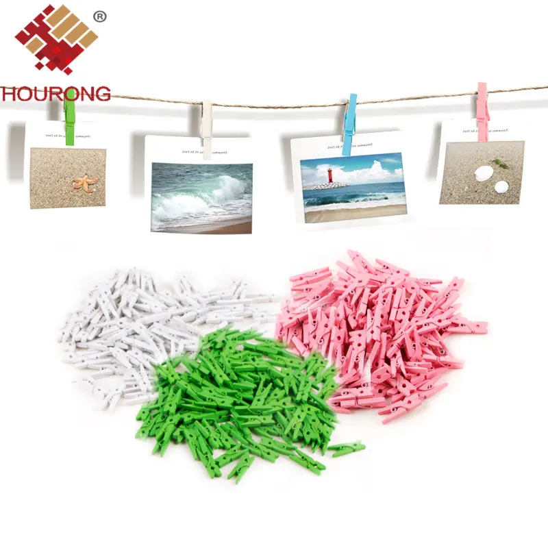 

HOURONG 100Pcs/lot Mini Wooden Clothespin Pinza de madera Craft Clips DIY Clothes Photo Paper Peg Clothespin Wedding Party Decor