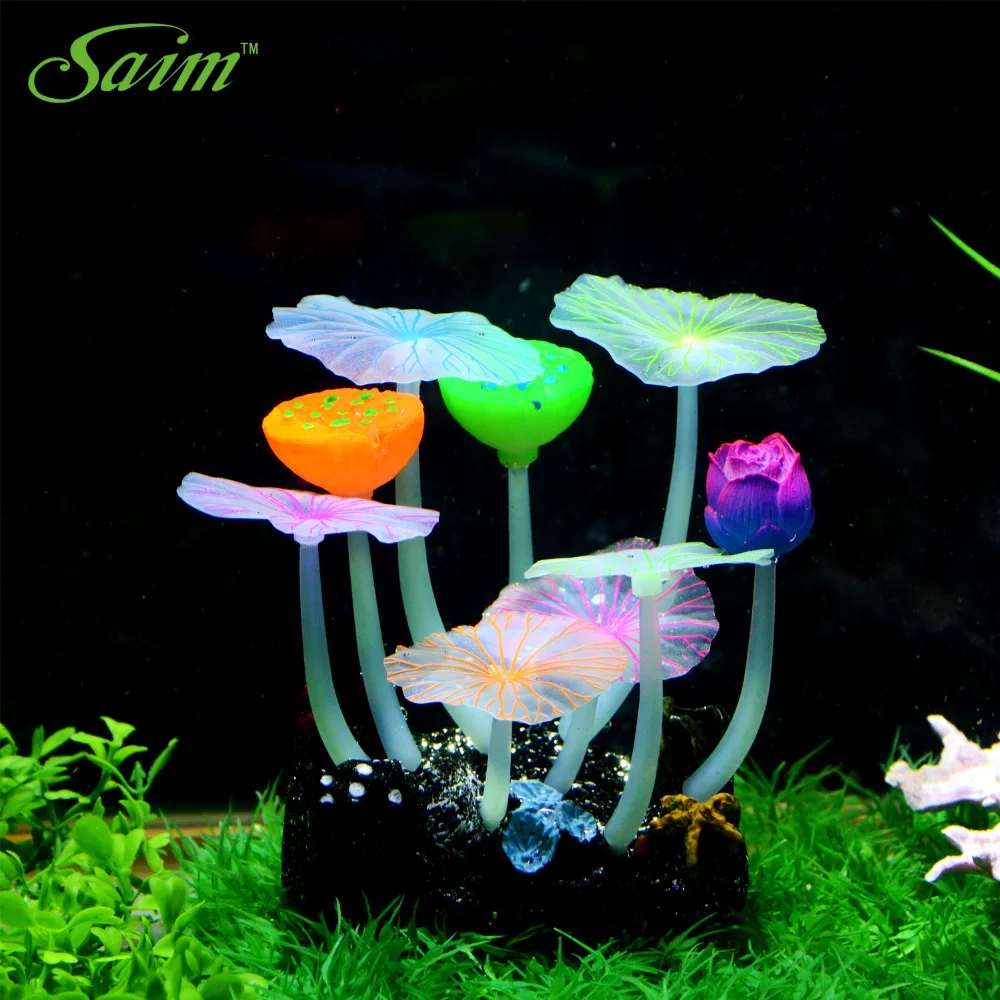 4.3" Aquarium Plants Decorations Glowing Effect Artificial Lotus