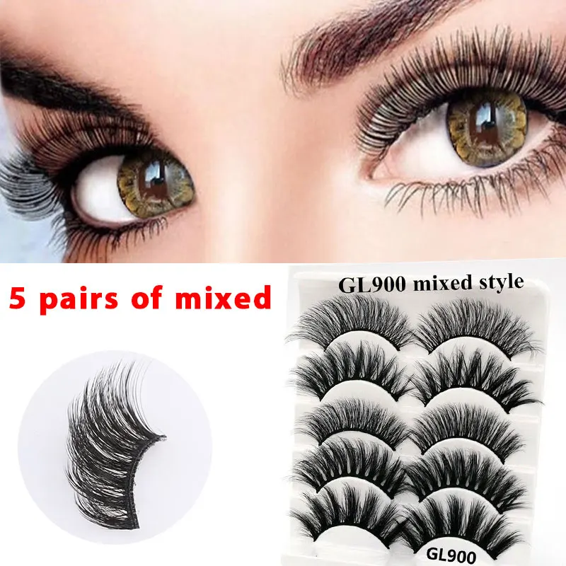 

5 Pair 3D Real Mink Eyelashes Handmade Mixed Lashes Make Up False Eyelash Natural Long Thick Soft Eyelash Extension Tool Wimpers