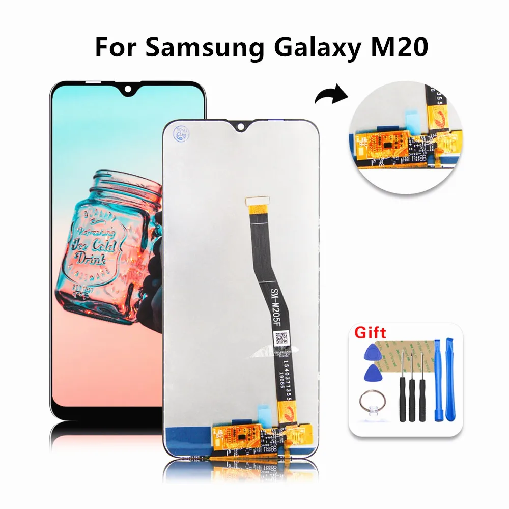Для samsung Galaxy M20 lcd SM-M205 M205F M205G/DS дисплей с сенсорным экраном дигитайзер сборка+ Инструменты