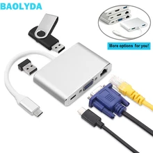 Baolyda USB C к HDMI 4K VGA адаптер Thunderbolt usb type C к VGA HDMI видео конвертер для Macbook/Dell XPS 13/Matebook ноутбуков