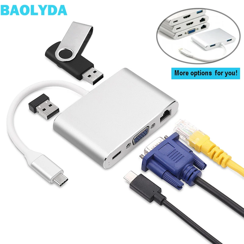 

Baolyda USB C To HDMI 4K VGA Adapter Thunderbolt USB Type C to VGA HDMI Video Converter for Macbook/Dell XPS 13/Matebook Laptops