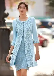 Carla Ruiz 2018 Light Blue Mother Of The Bride Dresses With Jacket Sheath Knee Length Short Wedding Guest Dress Arabic 3D flower Carla Ruiz 2018 Light Blue Mother Of The Bride Dresses With Jacket Sheath Knee Length Short Wedding Guest Dress Arabic 3D flower
