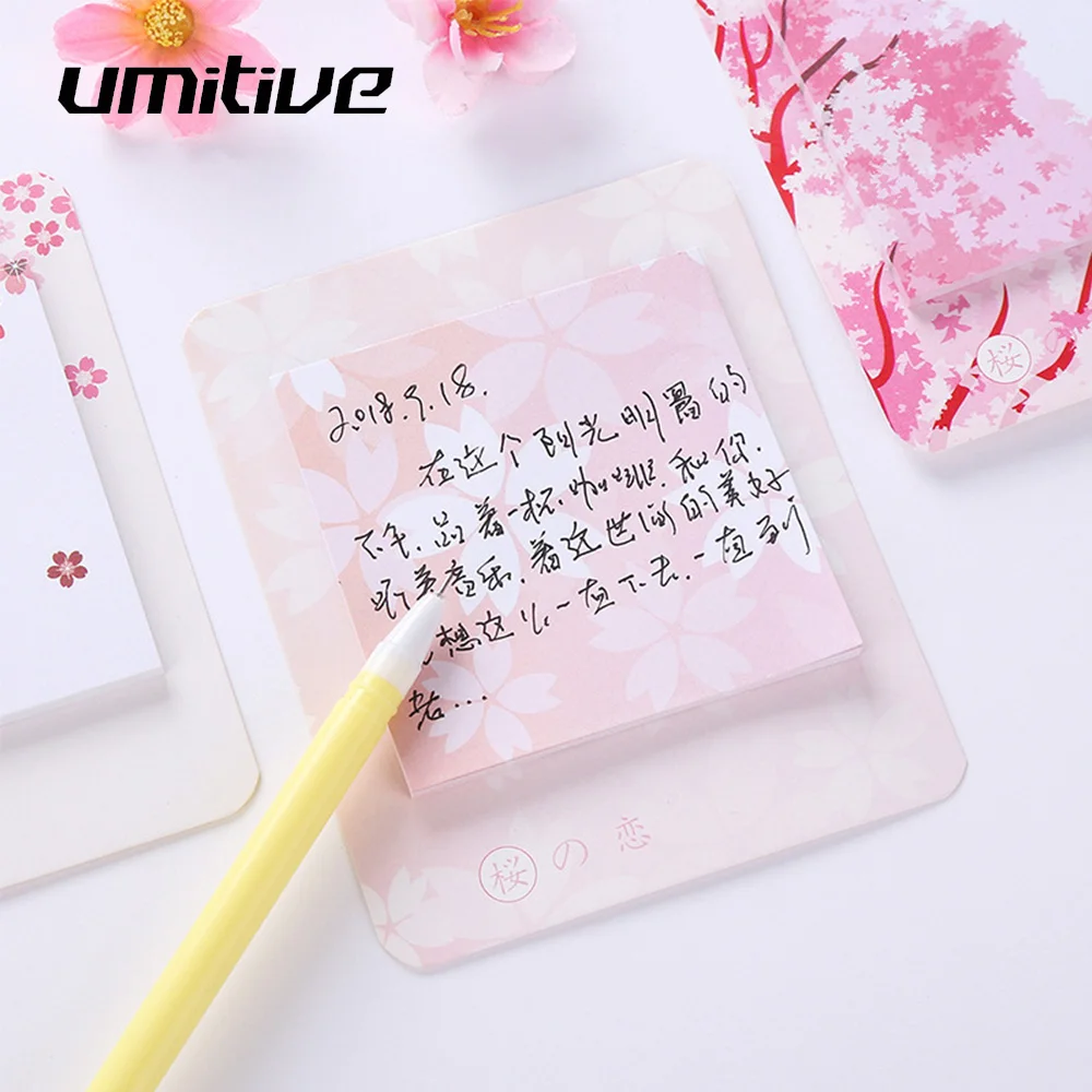 

Umitive 1pcs 30 Sheets/pad Japanese Cherry Blossoms Self-Adhesive Sticky Note Cute Notepads Posted Writing Memo Pad Random Color