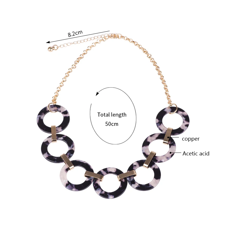 Vintage Fashion Acetic Acid Acrylic Metal Chains Necklaces Wholesale for Women Acetate Resin Geometric Round Pendants Jewelry (8)