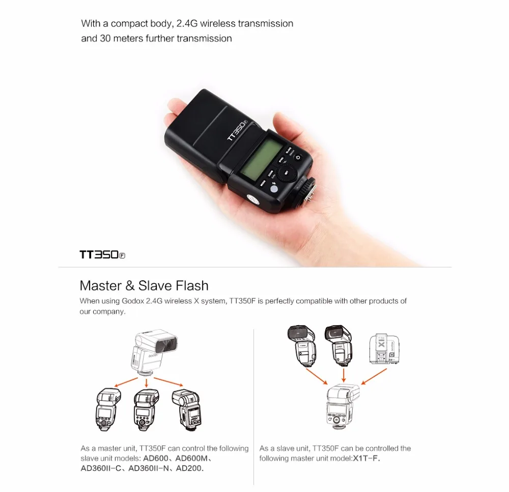 Godox TT350F TTL 2 4G 1/8000s мини вспышка + фотовспышка с триггером 4x2500 мАч аккумулятор для