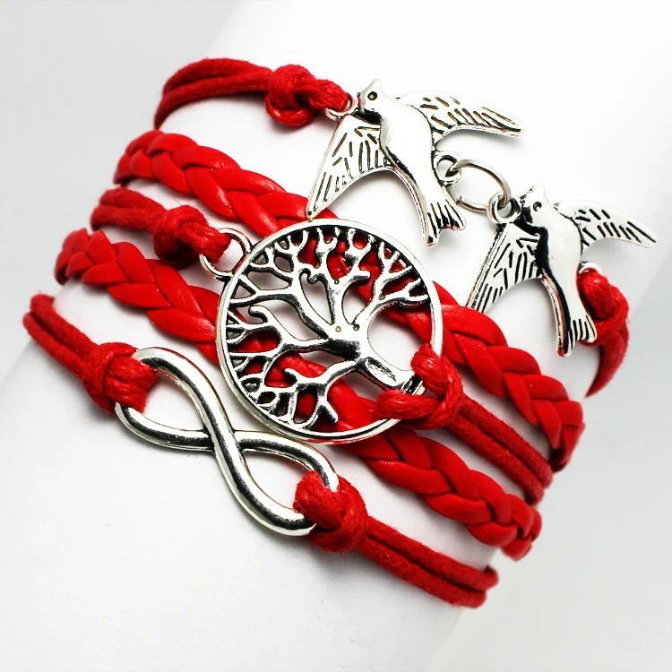 Fashion Infinite Birds Tree Anchor Rudder Love Charm Imitation Pearl Leather Multilayer Handmade Braid Wrap Bracelets for Woman | Украшения