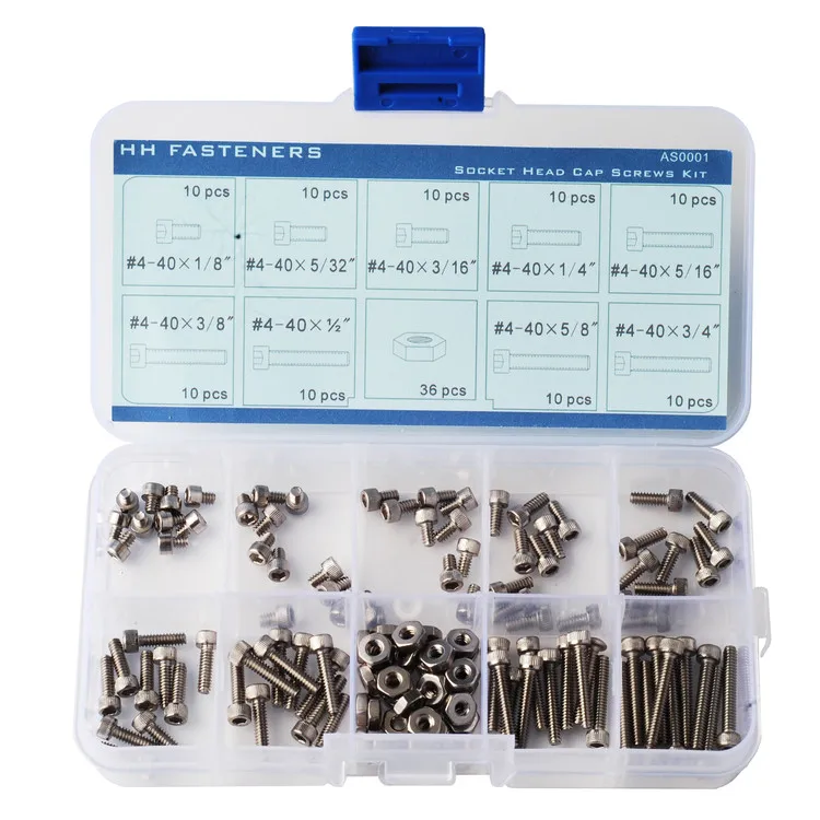 

#4-40 UNC Stainless Steel Hex Socket Head Cap Screws Nuts Assortment Kit 126pcs