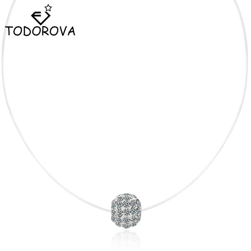 Todorova Dazzling AAA Cubic Zircon Crystal Ball Pendant Necklace Women Girls Invisible Transparent Fishing Line Fish Wire Choker