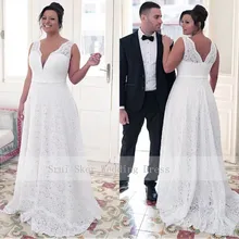 Модное кружевное свадебное платье с v-образным вырезом размера плюс, а-силуэт, длина до пола, белый цвет слоновой кости, vestido de noiva, бальное платье для невесты