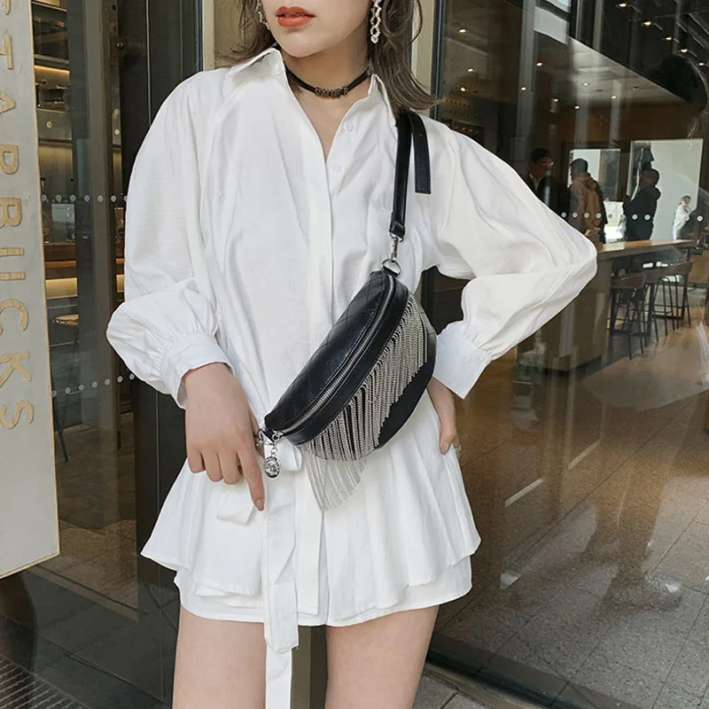 شرابة حزام حقيبة المرأة PU للماء الخصر حقيبة Bananka حزمة مراوح الإناث واحد الكتف Crossbody الخصر حزمة سلسلة الصدر أكياس