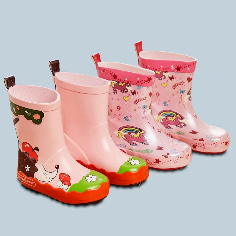 Kids Spring Autumn Girl Rubber Shoe Kid Brand Waterproof Rain Boot Baby Girl Fashion Rainbow Cartoon Printing Boot Rain Shoes