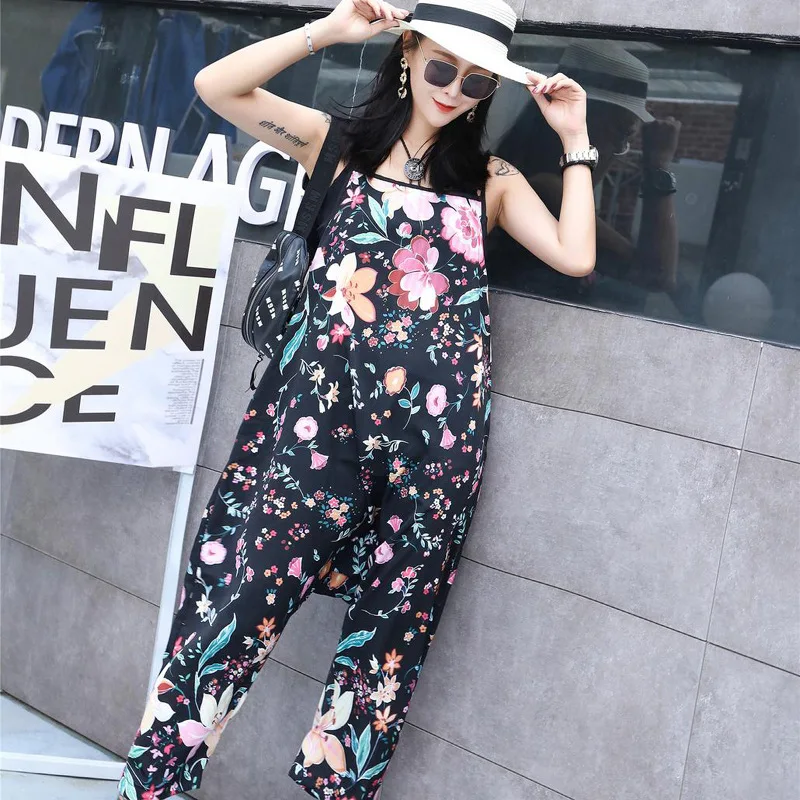 

Thailand Tide brand 2019 summer new suit female Korean version of the loose thin print sleeveless casual sling jumpsuit