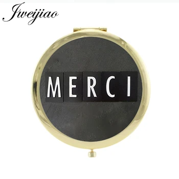 

JWEIJIAO French letter word Merci Maitresse Travel Mirror DIY ART Folding Gift game pocket mirror for girls MM63