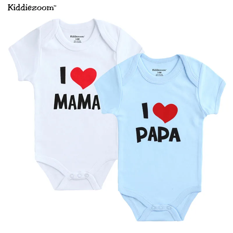 Kiddiezoom боди для ребенка мальчика I Love Papa Mama комплект одежды для маленьких девочек с принтом - Цвет: BDS2019