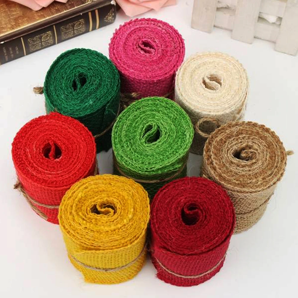 

2m Colorful Natural linen Jute Hessian Burlap Roll Ribbon Sewing Craft for Wedding Christmas Party Gifts DIY Decor Crafts