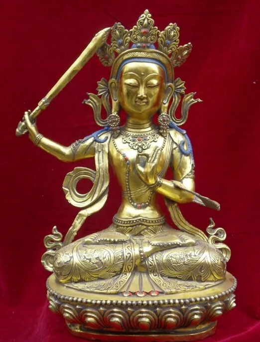 

150610 S1428 18" Tibet Temple Buddhism Bronze Gilt WenShu Manjushri Bodhisattva Sword Statue discount 30% (C0324)