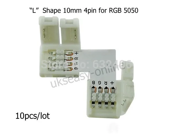

10PCS "L"Shape 10mm 4 pin Quick Splitter Right Angle Corner Connector for 5050 RGB LED Strip Light No soldering