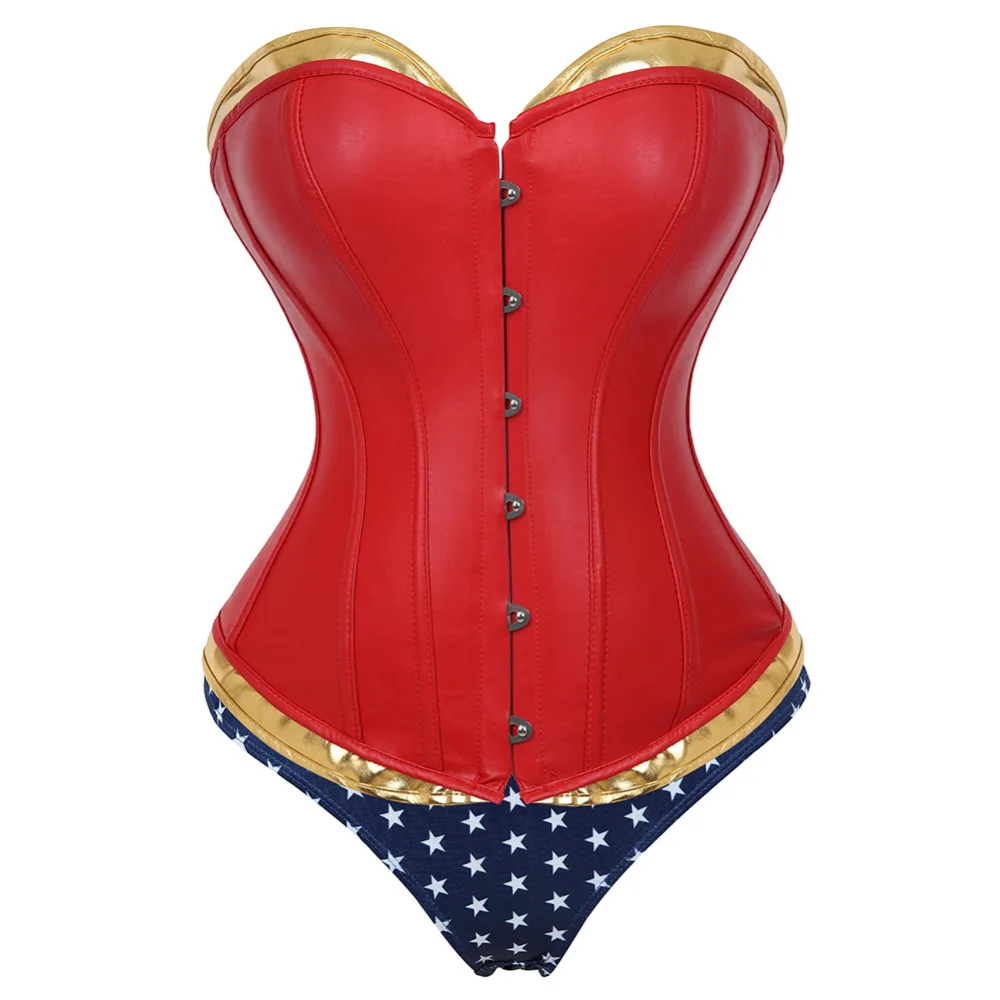 Buy Women S Red Leather Corset Wonder Woman Costume With Blue Short Cosplay