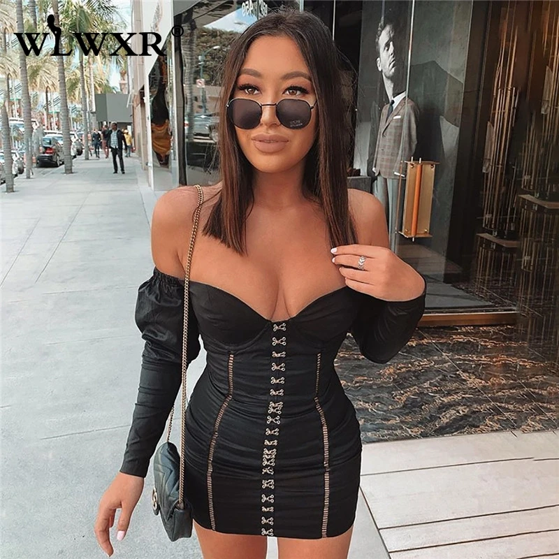 

WLWXR Strapless Pleated Summer Dress Women Off Shoulder Backless Breasted Mini Bodycon Dress Wrap Sexy Club Party Short Dresses
