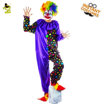 Deluxe Clown kostium na Halloween dorosły zabawny klaun cyrkowy kostiumy pokaz magii garnitur dla dorosłych mężczyzn Clown zestawy do odgrywania ról tanie i dobre opinie CN (pochodzenie) Jumpsuit Wig HOLIDAY CC938 POLIESTER adult costume Polyester Costumes Accessories yes MOQ is 200 sets