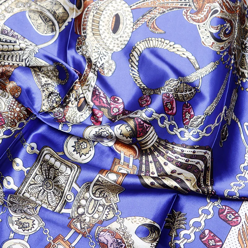 Брендовая атласная шелковая шаль шарф женские роскошные шарфы с принтом 90x90 большой платок Женская винтажная Шаль Мусульманский Хиджаб кофе