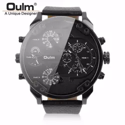 OULM Relogio Masculino спортивные часы мужские Dual-movt большой нержавеющая сталь циферблат кожаный ремешок Япония Военная униформа открытый наручные