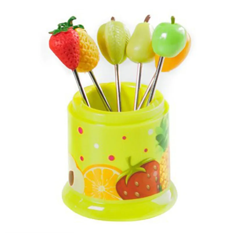 6Pcs Kitchen Forks creative fruit sign stainless steel fruit Fork Tableware cute child Fruit Forks new arrival #3n05#F (18)