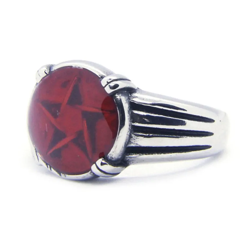 Support Dropship Newest Red Pentagram Ring 316L Stainless Steel Jewelry Band Party Hot Selling | Украшения и аксессуары