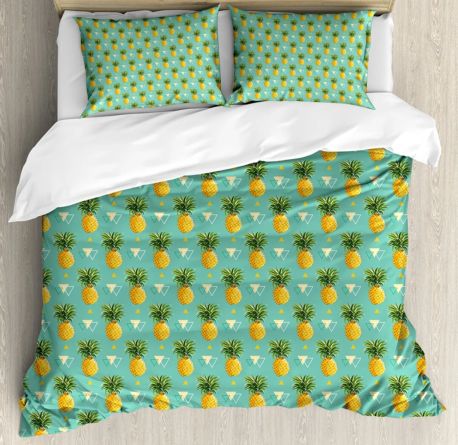 

Pineapple Duvet Cover Set Geometric Hipster Design Tropical Climate Fruits Pattern Retro Summer Decorative 4 Piece Bedding Set