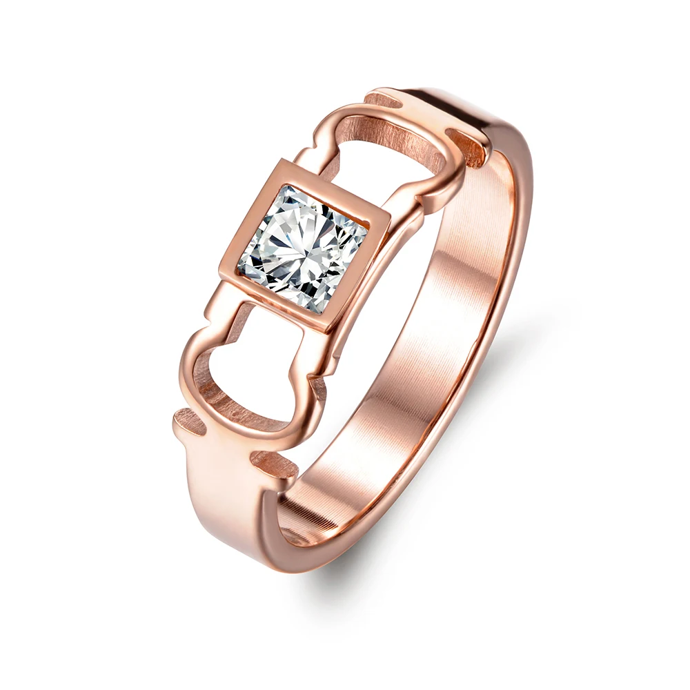 

JeeMango Simple Rose Gold Color Ring Stainless Steel Geometric Square Cut 1ct Cubic Zirconia Rings Jewelry For Women Gift R17034