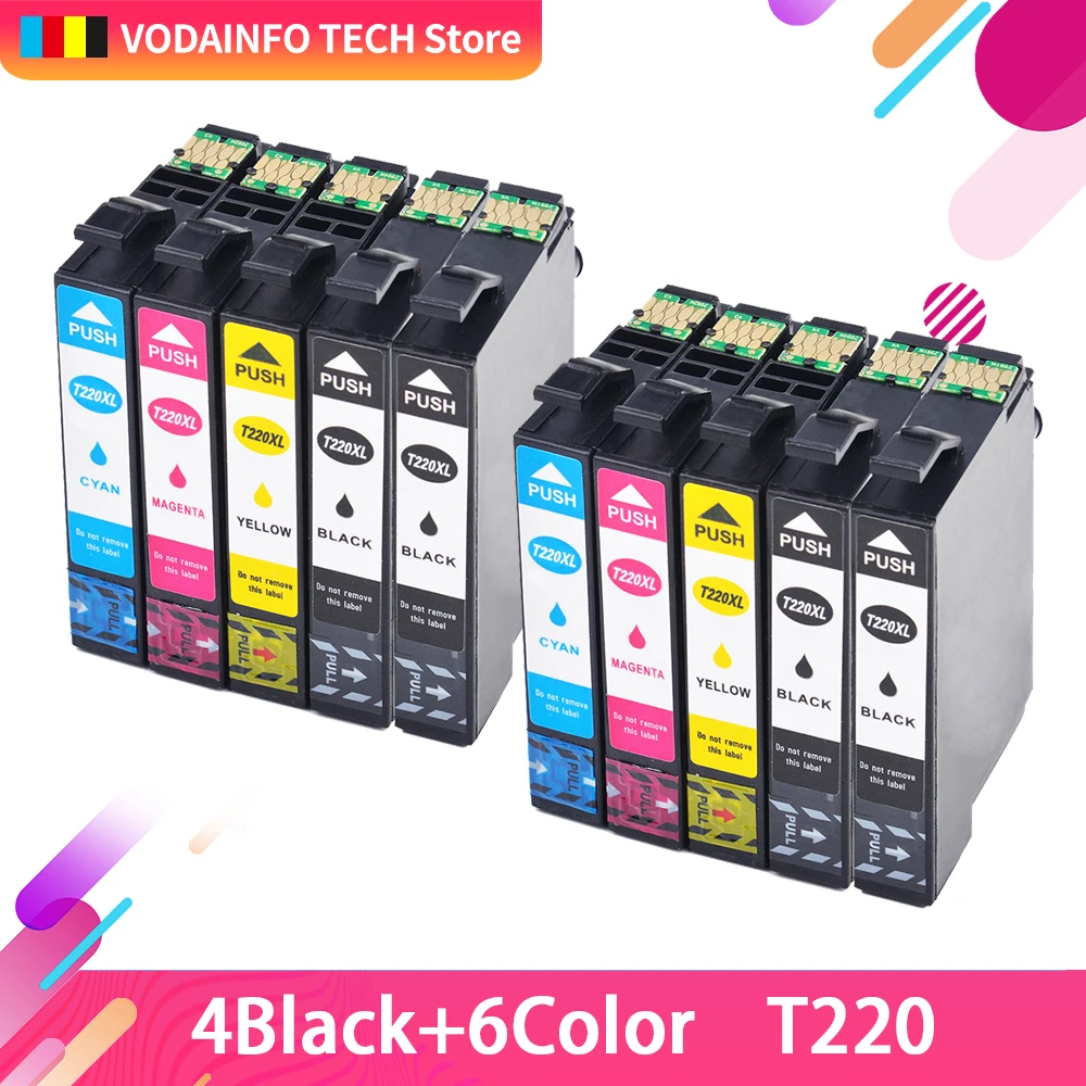 

QSYRAINBOW Replacement 10 x Ink Cartridge T220 T220XL Cartridge For Epson WorkForce WF 2630 2650 2660 Expression Home XP-3