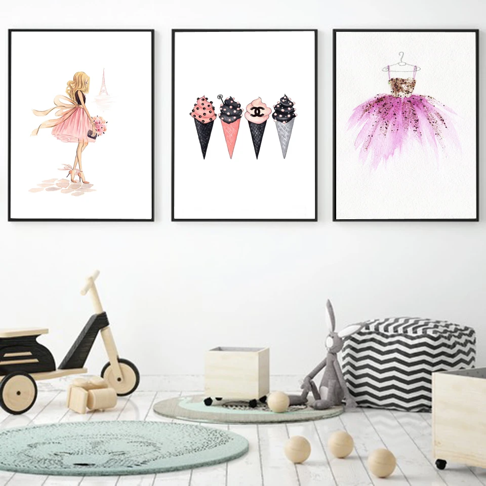 

Modern Fashion Makeups Art Canvas Painting Poster Prints Skirt Ice Cream Princess Canvas Wall Picture For Beauty Shop Home Decor