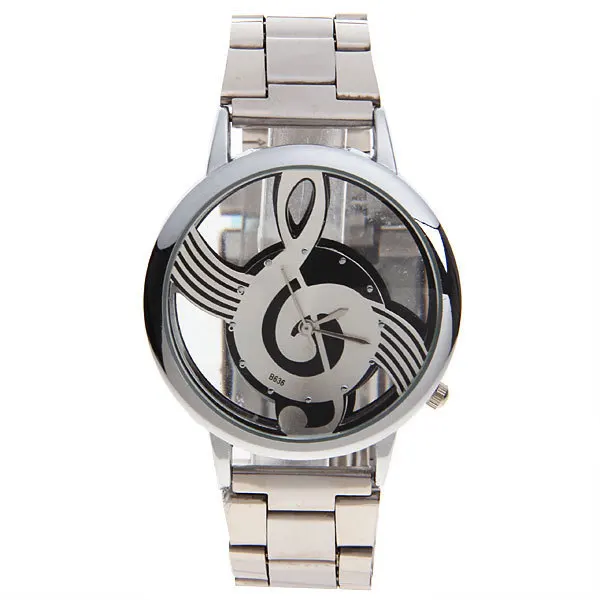 

2017 New Luxury Brand Fashion and Casual Music Note Notation Watch Stainless Steel Wristwatch for Men and Women Silver Watches