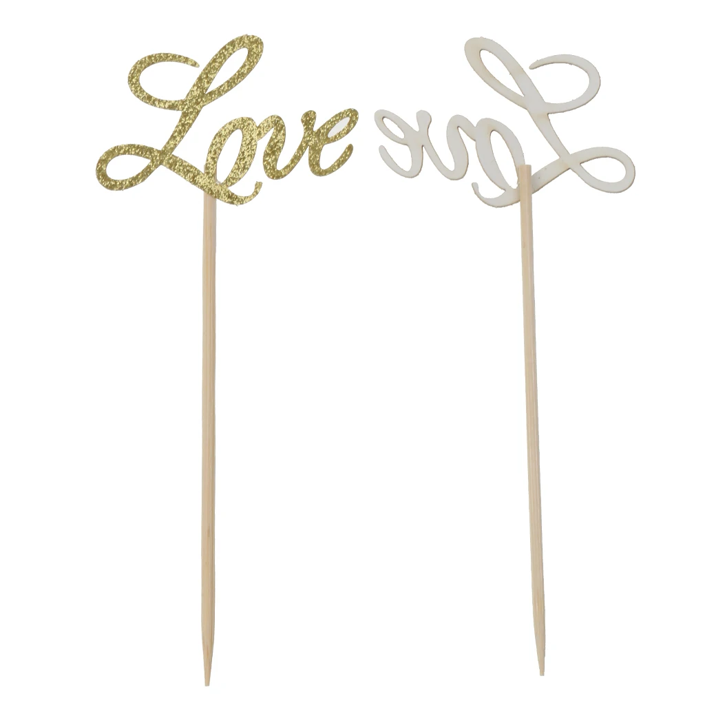 20/set Glitter Paper Golden LOVE Cake Toppers Cupcake Dessert Picks Wedding Engagement Decor