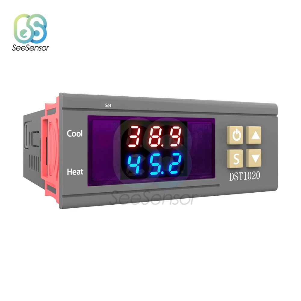 

DST1020 12V 24V 110V 220V Dual Display Digital Thermostat Temperature Controller Waterproof DS18B20 Sensor Probe Heating Cooling