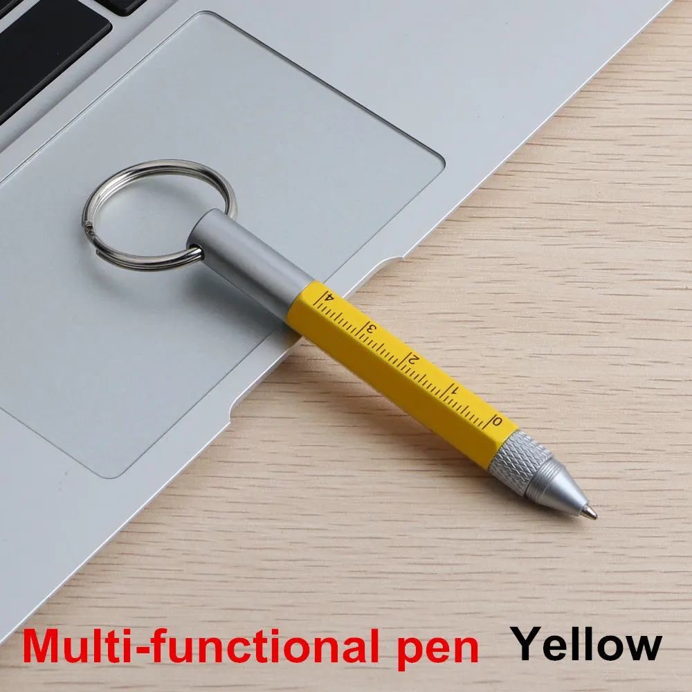 1 шт. мини многофункциональная шариковая ручка Высокое качество Стилус инструмент шариковая сенсорная ручка-отвертка металлические маленькие ручки брелок 6 в 1 - Цвет: yellow