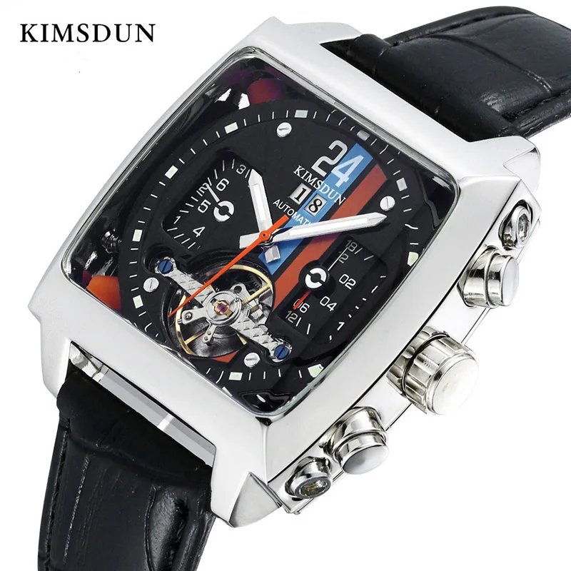

KIMSDUN mechanical watch men Automatic Self-Wind Business watches Auto Date 3Bar Water Resistant Square luxury brand new arrival