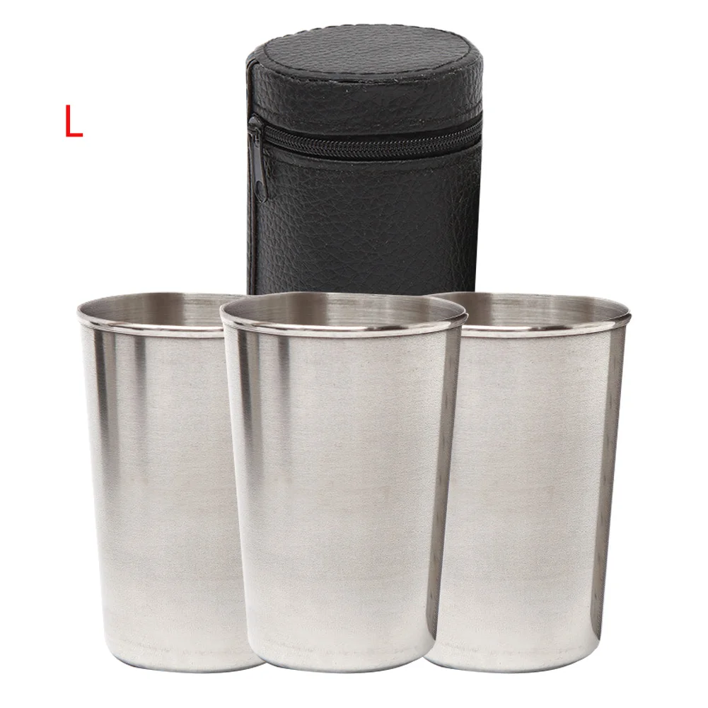 

4Pcs Beer Travel Durable Camping With Cover Water Outdoor Mug Hiking Cup Set Portable Stainless Steel Mini Wine Coffee Cup