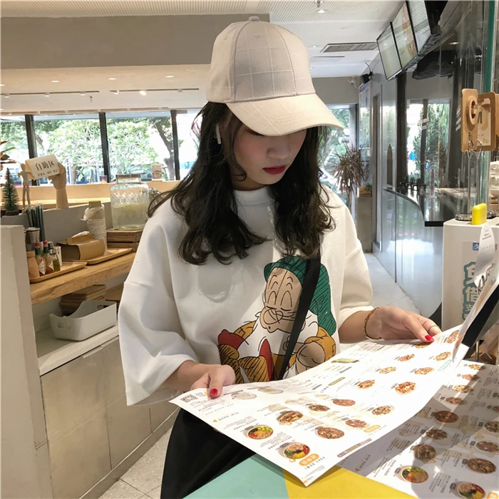 Женская летняя Модная брендовая футболка в Корейском стиле с мультяшным принтом, круглым вырезом и коротким рукавом, женские студенческие свободные футболки