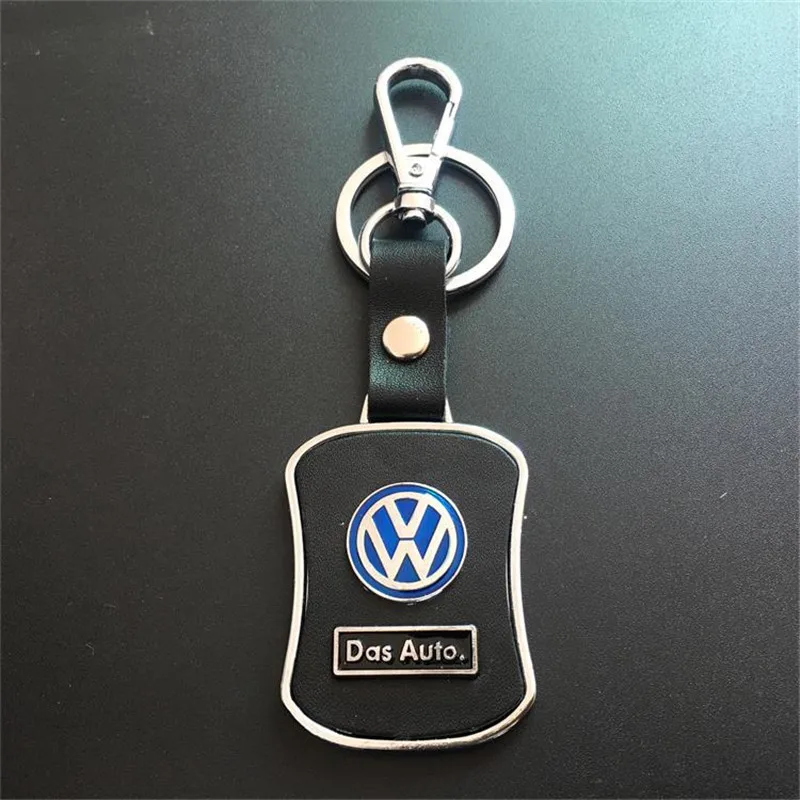 

High-end leather Volkswagen Chevrolet car keychain Men's brushed metal pendant car keychain A76