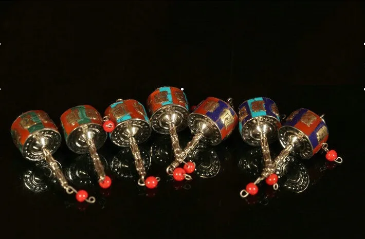 Непал ручной Мини Поворотный молитва колеса свитер цепи Подвеска Fit ожерелье и браслет смешанный цвет