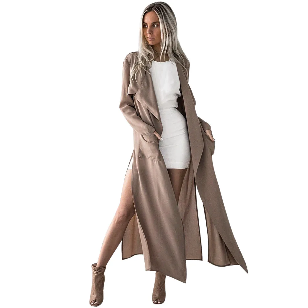 

FEITONG Tops solid Women Long Cardigan 2018 New Fashion Autumn Long Sleeve Blouse Loose Chiffon Cardigan female Long Coat