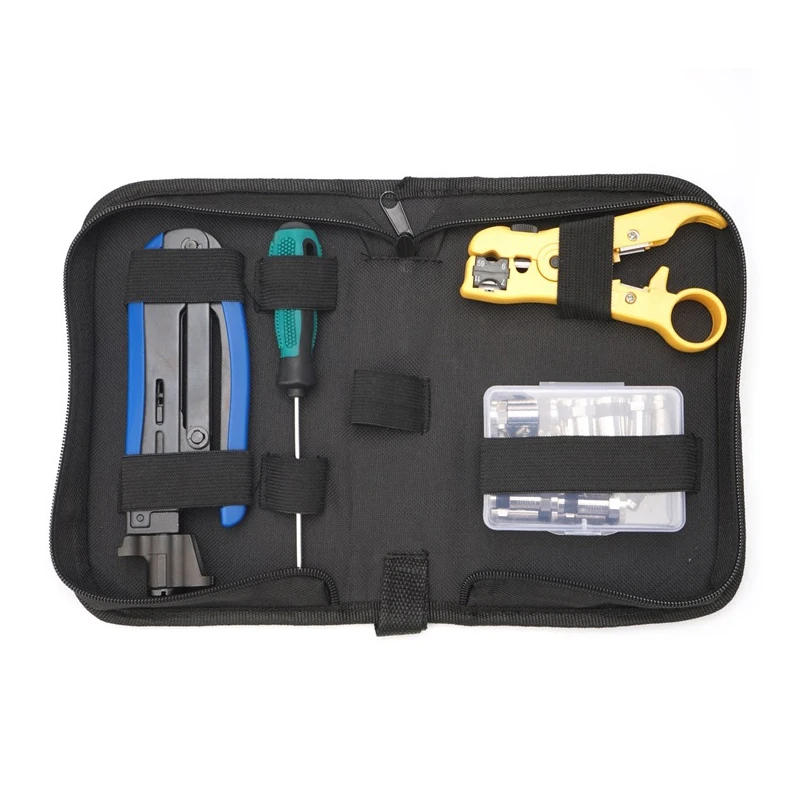 Coax Cable Crimper Kit Compression Tool Wire Cutter Adjustable RG6 RG59 RG11 Wire Stripper with 20pcs F Compression Connectors